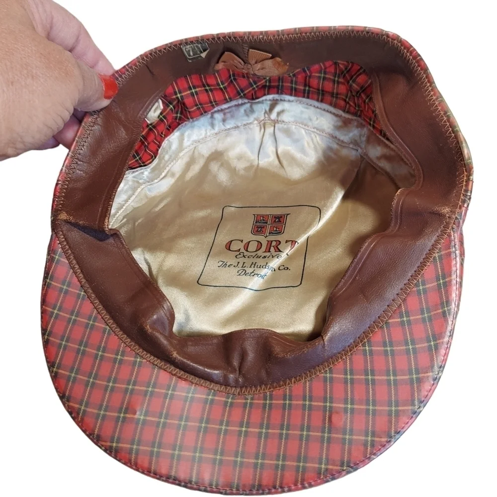 Vtg Red Plaid Cort Rain Cap by Cort Exclusive to J.L.‎ Hudson Adjustable Strap